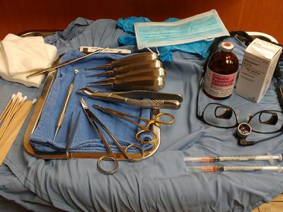A dental pack which includes all the tools required for dental work